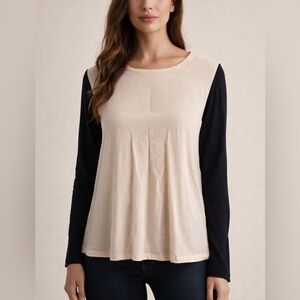 Equipment Cream and Black Long Sleeve Top size S